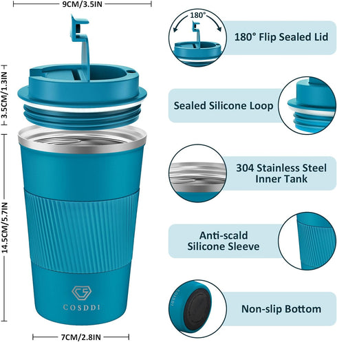 CS COSDDI Stainless Steel Travel Mug 12oz - Vacuum Insulated Coffee Travel Mug Spill Proof with Leakproof Lid - Double Walled Reusable Tumbler Cup...