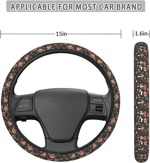 Mushroom Snail Butterfly Steering Wheel Covers Anti-Slip Elasticity Car Accessories Steering Wheel Protector Universal 15 Inch for Cars SUV Vehicl...