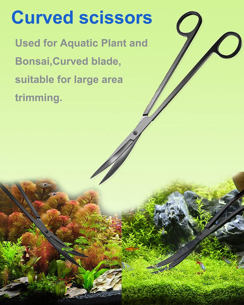 4Pcs Aquascaping Tools Kit, Long Stainless Steel Aquarium Plant Tools with Black Anti-rust Coating, Aquarium Tweezers, Scissors, and Scrapers for ...