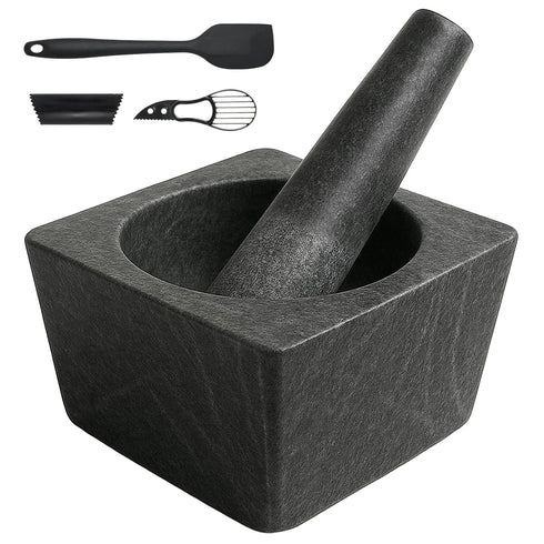 Pepe Nero Large Granite Mortar and Pestle Set - Heavy Duty Stone Grinder Bowl, Non Slip Base (Black, 5.5")...