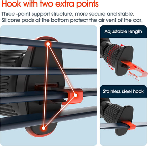 sincetop Car Vent Phone Mount with Vent Lock Hook, Air Vent Car Phone Holder for Horizontal Vent Fin, One Hand Quick Mount & Release Cellphone Hol...