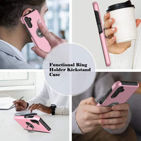 for Samsung Galaxy A13 5G Phone Case with Soft TPU Screen Protector, Ring Holder Kickstand Dual Layer Protective Slim Hard Shockproof Stand Non-Sl...