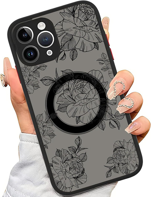 Magnetic Case for iPhone Compatible with MagSafe iPhone 14 Case, Black Flower Floral for Women Girls Protective Case (for iPhone 14)......