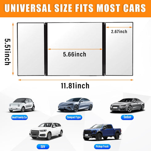 Car Rear View Mirror, Foldable Car Sun Visor Vanity Makeup Cosmetic Mirror, Tri Fold Auto Sun-shading Travel Mirror, Universal Car Rear View Mirro...