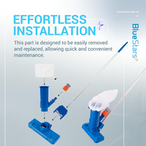 BlueStars Handheld Ground Swimming Pool Vacuum - Portable Jet Underwater Cleaner with 56" Aluminum Pole and Dual Collection Bags for Pools, Spas, ...