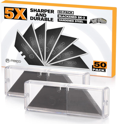 50-Pack Utility Knife Blades, Blackened SK-2 Razor Blades for Box Cutter Utility Knife, Never Rust Design, Extra Durable...