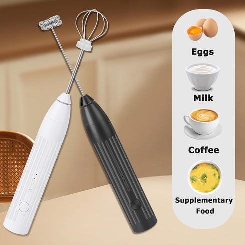 Electric Milk Frother for Coffee, Frother Handheld Rechargeable Electric Whisk with 2 Heads 3 Speeds Drink Mixer Coffee Frother Foam Maker For Lat...