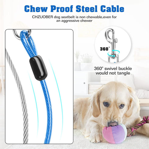 Chew Proof Dog Car Seat Belt, 2 in 1 Steel Cable Dog Car Accessories Headrest Restraint Dog Seat Belt for Medium Large Dogs Chewer Heavy Duty Dog ...