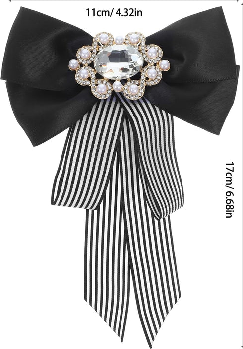 ABOOFAN Big Bow Tie Ribbon Brooch Rhinestone Crystal Ladies Girl Bowknot Bow Tie Suit Shirt Tie Pins Necktie Jabot Collar for Women Uniform (Black...