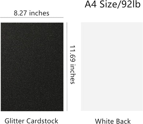 20 Sheets Black Glitter Cardstock, 250gsm/92lb A4 Sparkly Paper for Making Cards, Invitations, Paper Crafts, Party Decoration...