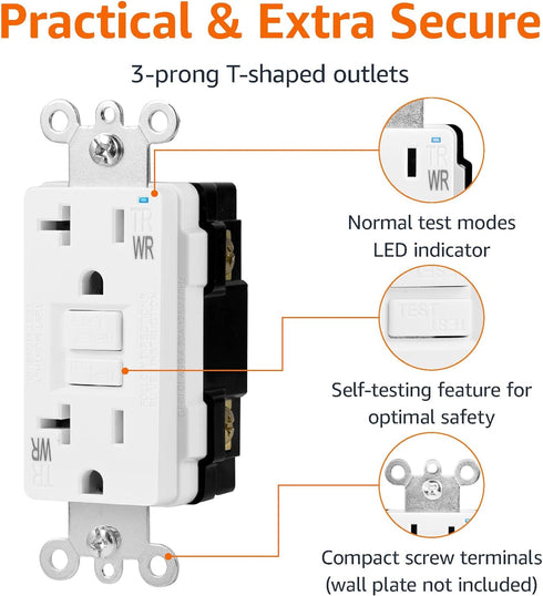 Amazon Basics Weather-Resistant GFCI Receptacle with LED Indicator, 20 Amp, White...