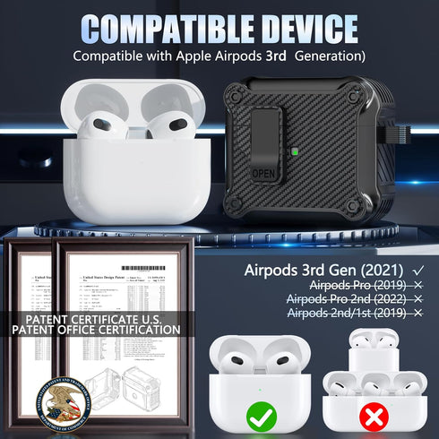 Compatible with AirPods 3rd Generation Case Cover with Cleaner kit,Secure Lock Clip Protection,Automatic Snap Switch Design for Apple Airpod 3 Gen...