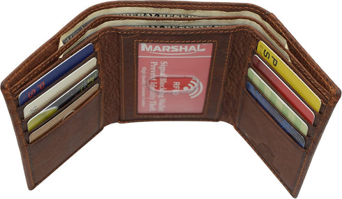 MARSHAL RFID Blocking Cross Genuine Leather Bifold Trifold Wallet for Men (Trifold)...
