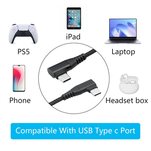 Right Angle USB C to USB C Cable 1M/3FT, 90 Degree 60W PD Type C Fast Charging & Data Transmission Nylon Braided Cable, for Type C Devices Laptop/...