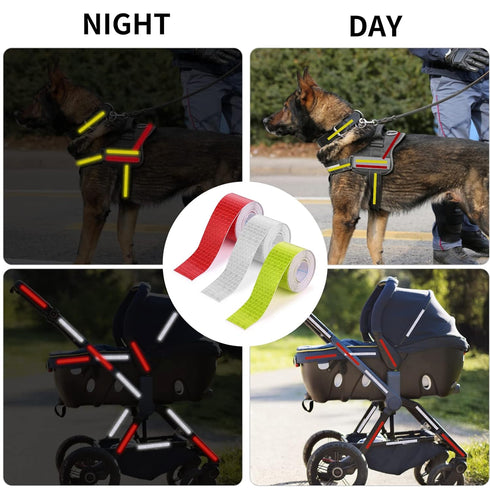 3 Rolls Reflective Tape Outdoor Waterproof Reflective Warning Tape Reflector Tape Night Safety Stickers Silver, Red, Yellow Reflective Tape for Tr...