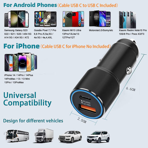 63W Super Fast Car Charger and Cable for Galaxy S23 S22 S24 Plus Ultra/S21 S20 FE,A54 A23 A53 A14 A13 A55 A15 A25,Z Fold 4 5/Z FILP,2-Port (USB C ...
