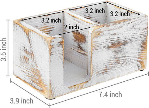 MyGift Shabby White Washed Solid Wood Sticky Note and Stationery Holder Stand, Office Desktop Storage Caddy for Self Adhesive Memo Pads Pen Pencil...