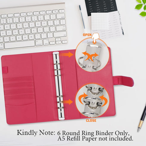 Toplive A5 Notebook Binder 6 Ring Refillable Binder, PU Leather Planner Binder Personal Budget Binder Organizer Cover with Magnetic Closure for A5...