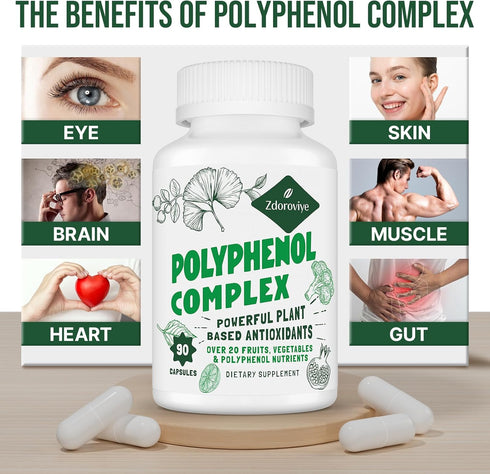 2250 MG Polyphenols Supplement Over 20 Fruits, Vegetables & Polyphenols, Quercetin, Resveratrol, Turmeric, Green Tea, Powerful Antioxidants, Polyp...