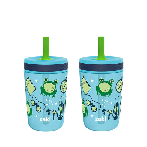 Zak Designs Kelso 15 oz Tumbler 2pc Set, (Campout) Leak-Proof Screw-On Lid with Straw Made of Durable Plastic and Silicone, Perfect Cup Bundle for...