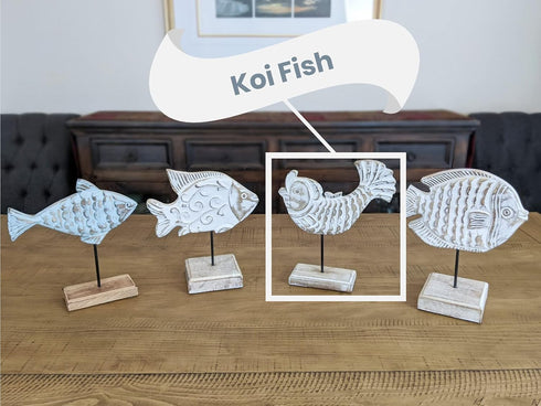 Wooden Fish Lake House Decor for Home | Handmade Beach Decoration on Base Stand for Shelves, Table, Office, Living Room, Foyer (Koi Fish)...