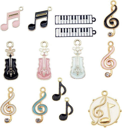 36pcs Enamel Music Notes Instruments Charms for Jewelry Making Wholesale Bulk Lot Piano Violin Musical Symbols Pendants...