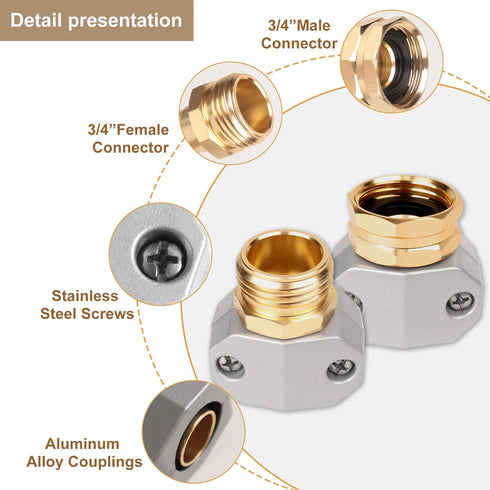 Hose repair kit,?3 Sets?garden hose repair Fittings Aluminum Female and Male With Zinc Clamp Water Hose End Repair Connector Fit 3/4 Inch And 5/8 ...