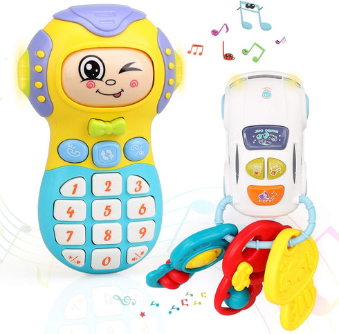 TOY Life Baby Cell Phone Toy with Baby Keys Baby Musical Toy Phone Toy Keys Toy Remote for Baby with Sound Effect Volume Control Baby Light Up Toy...
