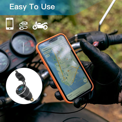 Motorcycle Power Adapter DIN Hella Plug to Dual Quick Charge 3.0 USB Charger Compatible with BMW Triumph Tiger Ducati Motorcycle...