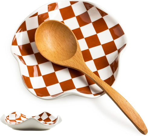 Spoon Rest for Stove Top, Checkered Coffee Spoon Rest, Ceramic Spoon Holder for Kitchen Counter Cooking Utensil Rest, Modern Farmhouse Kitchen DéC...