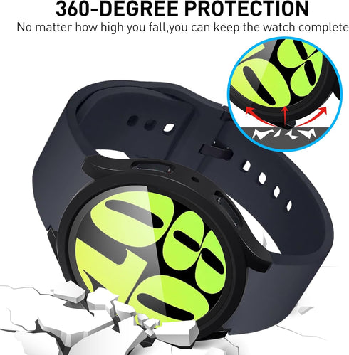 Suoman 2-Pack Waterproof Case for Samsung Galaxy Watch 6 44mm, Hard PC Bumper Tempered Glass Screen Protector Cover Case for Galaxy Watch 6 44mm -...