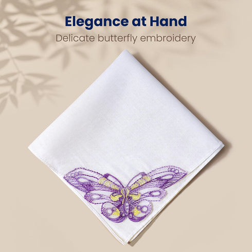 Selected Hanky Women's Cotton Handkerchiefs with Butterfly Lace at Corner, Ladies Hankies 12 Pcs, Handkerchiefs of Textiles...