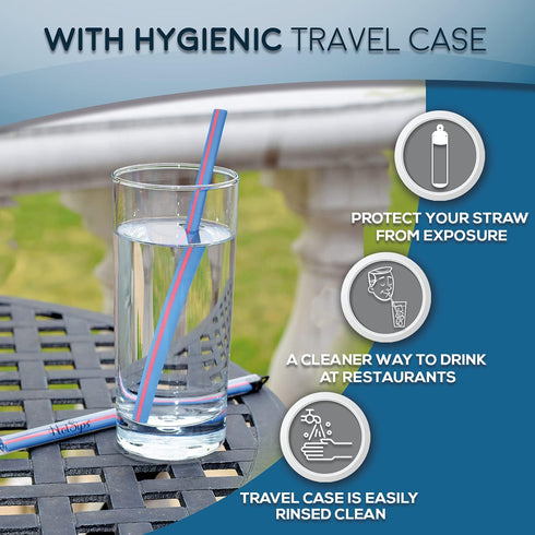 Reusable Drinking Straws with travel case, Made in USA, Cups 8-20 oz - For both Hot and Cold Beverages, Water/Coffee/Tea 2 Small, 2 Medium...