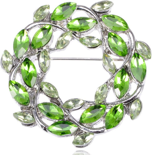 Alilang Women's Silvery Tone Green Crystal Rhinestone Floral Leaves Pin Brooch...