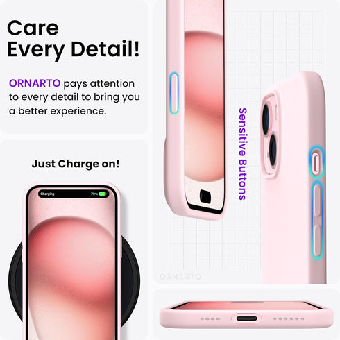 ORNARTO Compatible with iPhone 15 Plus Case 6.7", Slim Liquid Silicone 3 Layers Full Covered Soft Gel Rubber Cover Protective Phone Case with Anti...