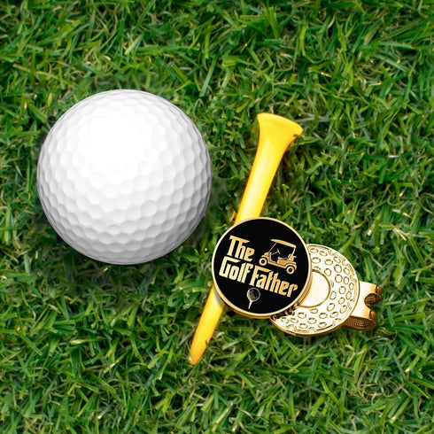 The Golf Father Black Gold Golf Ball Marker with Magnetic Hat Clip, Funny Golf Accessories and Golf Gifts for Men Dad Grandpa, Birthday for Golf F...