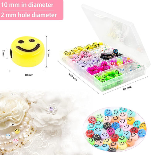 400PCS Smile Face Beads, 10mm Acrylic Round Smile Happy Face Loose Spacer Beads for Jewelry Making Bracelet Earring Necklace DIY Craft (Multi-colo...
