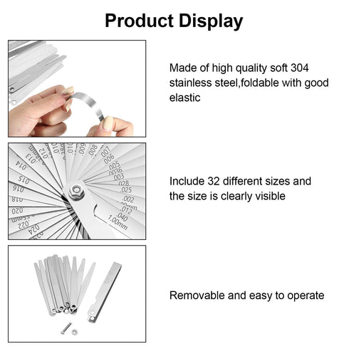 Stainless Steel Feeler Gauge Measuring Tool Dual Marked Metric and Imperial Measuring (32 Blades,0.03-1 mm)...