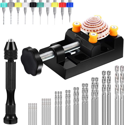 37 Pieces Hand Drill Tool Set, Pin Vise Hand Drill, Miniature Drill Mini Twist Drill Bit, Bench Vice for Craft Carving Resin DIY Jewelry Making(0....