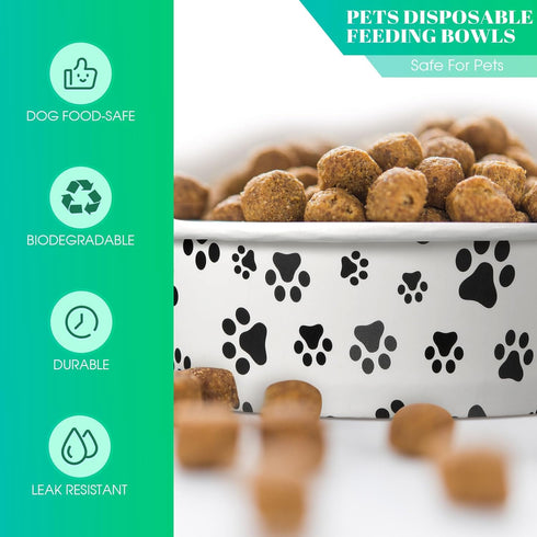 30 Pieces Disposable Dog Bowls Small Pet Feeding Bowls with Printed Pattern Dog Dishes for Small Dogs Pet Paper Food Bowls Travel Bowls for Feedin...