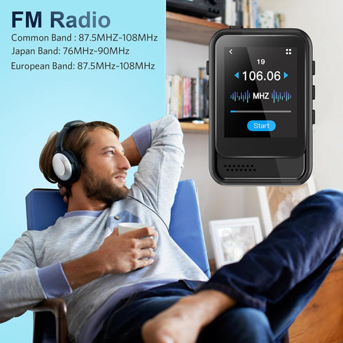 Bluetooth MP3 Player, Portable Music Player with FM Radio, Voice Recorder, Ebook Digital Audio Player with 16GB Internal Memory Support TF Card up...