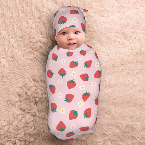 Swaddling Blanket for Baby, Sleeping Sacks, Unisex Baby Stuff with Hat, Strawberry...