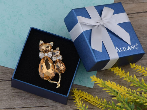 Alilang Adorable Cute Light Smoked Topaz Clear Crystal Rhinestone Kitty Cat Animal Pin Brooch...