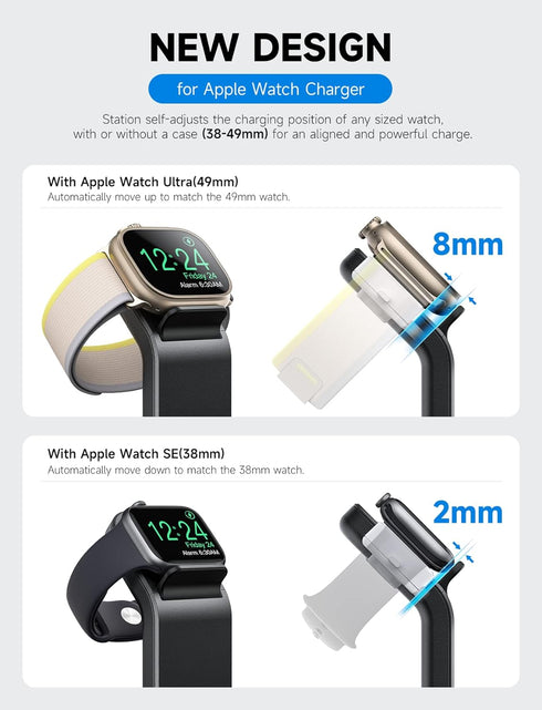 3 in 1 Wireless Charging Station for Apple Devices, Charging Dock for iWatch 9 8 7 6 SE 5 4 3 2 1, Built-in Charger Stand for iPhone Series AirPod...