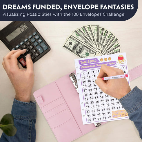 100 Envelopes Money Saving Challenge - $5050 Saving Challenge Kit, 100 Day Envelope Savings Challenge Book with Envelopes, Money Saving Book (Blac...