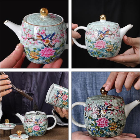Ciieeo 1pc Ceramic Teapot Floral Tea Kettle Japanese Tea Kettle Enamel Teapot Infuser Floral Teapot Ceramic Pour Teapot Loose Leaf Tea Steeper Pot...
