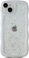 Qokey for iPhone 14 Plus Case 6.7" Curly Wave Edge Design Transparent Bling Glitter Star Shiny Case Cute Clear Transparent Full Protection Soft TP...