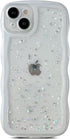 Qokey for iPhone 14 Plus Case 6.7" Curly Wave Edge Design Transparent Bling Glitter Star Shiny Case Cute Clear Transparent Full Protection Soft TP...