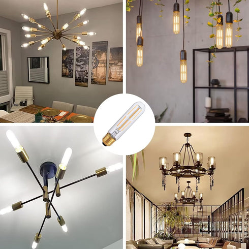6 Pcs E26 T10 LED Tubular Light Bulbs, Daylight White Edison Bulb 4000K 6W Dimmable T10 Led Bulb for Pendant Lights, Lamps, Outdoor Long Light Bul...