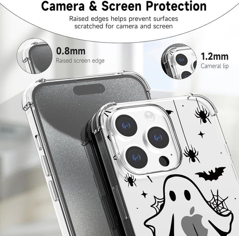 YEPO Halloween Case for iPhone 15 Pro Max Clear Fashion Designs Phone Cover Women Girls, Stylish Slim Shockproof Bumper Flower Protective Phone Ca...